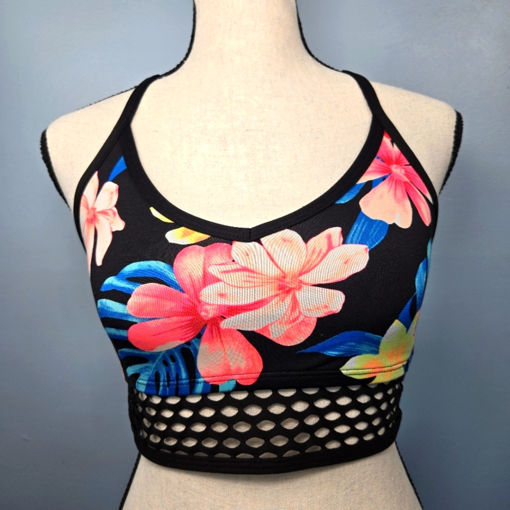 Victorias Secret VS PINK UItimate Unlined Racerback Sports Bra Black Floral XS/S